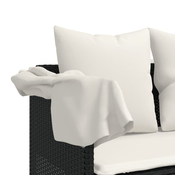 vidaXL dagseng med baldakin og hynder, sort, polyrattan