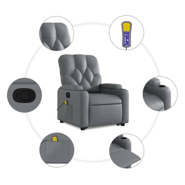 vidaXL Lyftbar massagefåtölj, grå, konstläder
