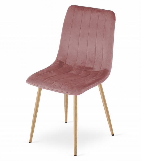 LAVA stol - rosa sammet / träfärgade ben x 3