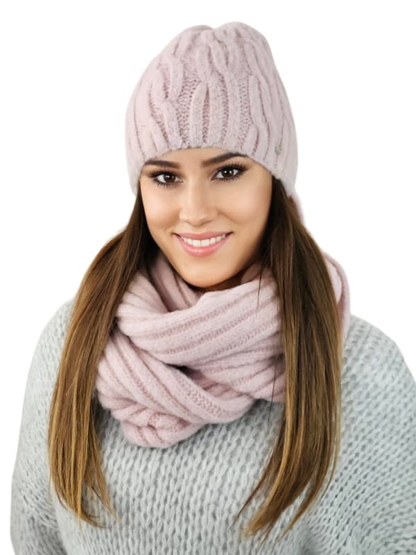 GIZMA fluffigt set med mössa och halsduk, rosa