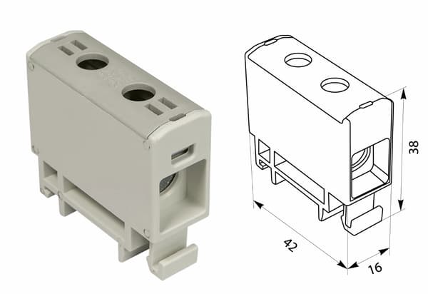 2-passad skenkoppling 2,5–16 mm2 för TH35-skena grå 1 styck