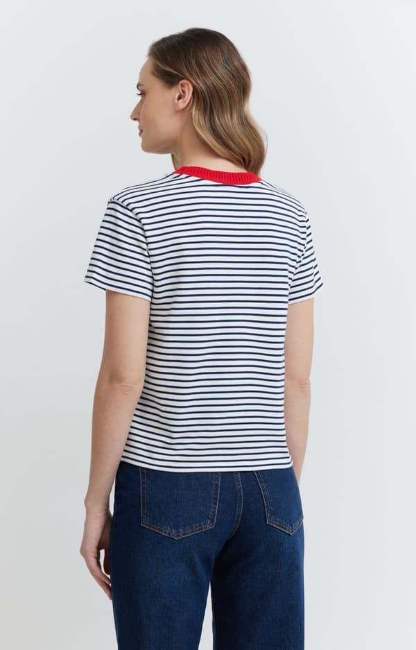 Kontrastrandig stickad t-shirt XS