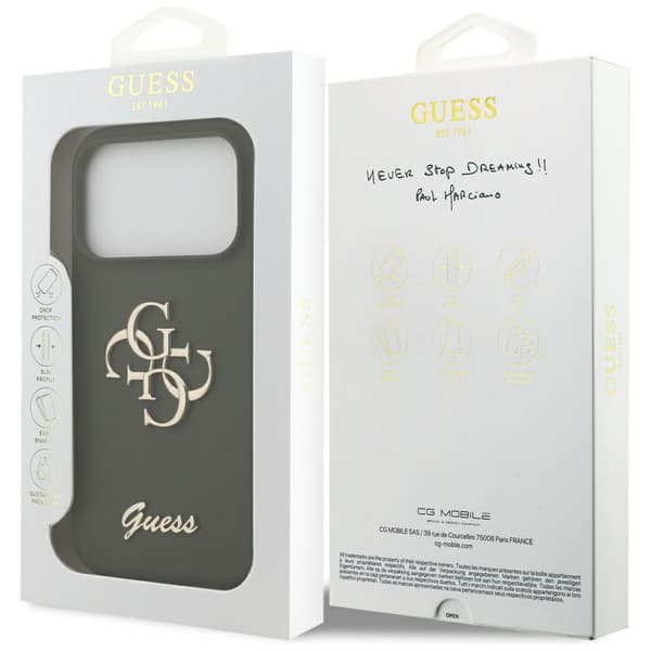 Guess silikoninen Big 4G Script -suojakuori iPhone 17 Pro Maxille, khakinvärinen