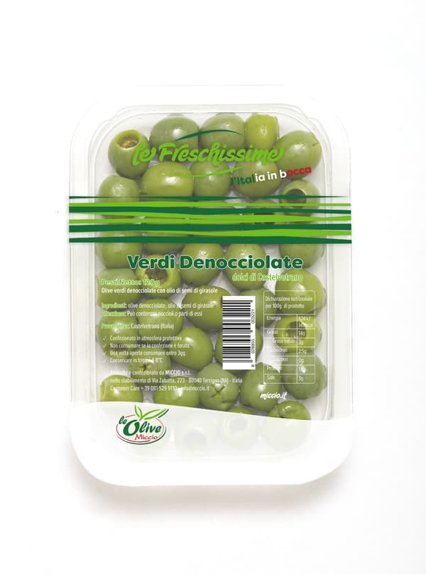 Miccio udstenede grønne oliven 120g