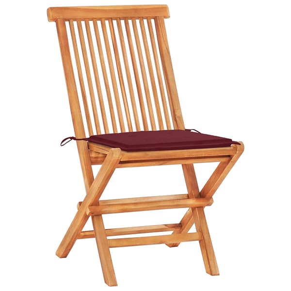 vidaXL 3-delat bistroset, vinröda kuddar, teak