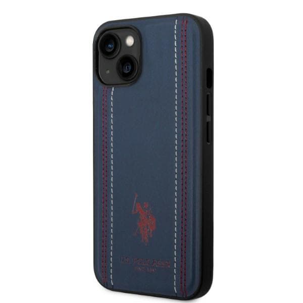 US Polo Læder Stitch Cover til iPhone 14 Plus, Marineblå