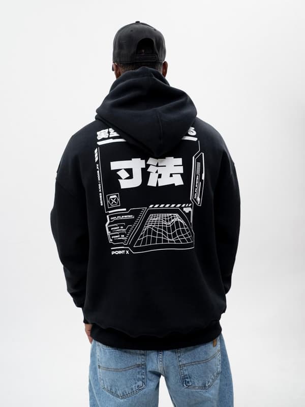 Techwear Oversize Point X Board Hættetrøje Sort XL