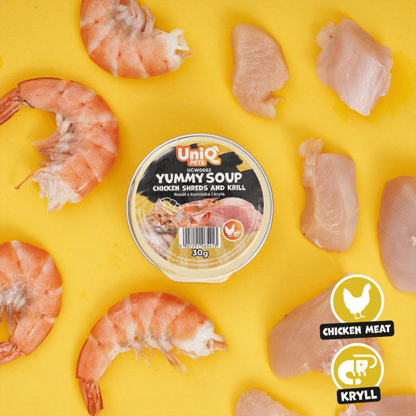 Vådfoder til katte Kylling og Krill Bouillon Yummy Soup UniQ Pets 8x30g