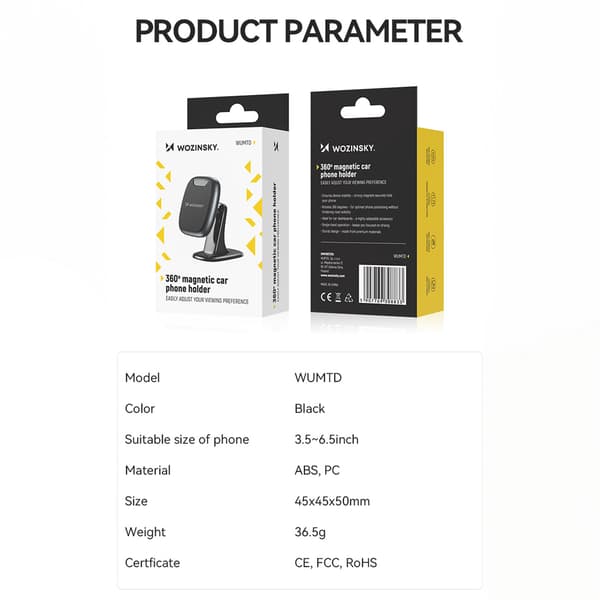 Magnetisk telefonholder til bilens instrumentbræt, sort
