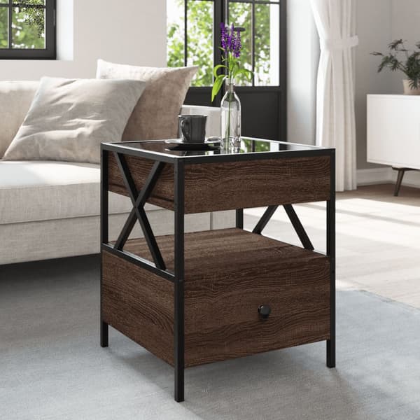 vidaXL Infinity sofabord med LED-lys brunt egetræ 40x40x51 cm