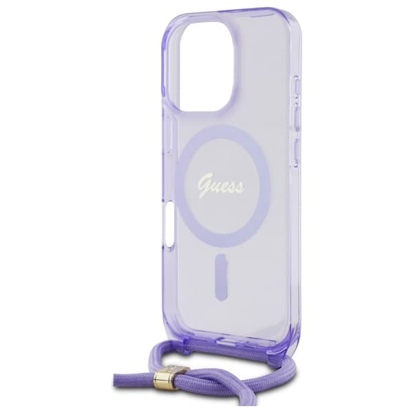 Guess Crossbody Cord Script MagSafe-etui til iPhone 16 Pro Max, lilla