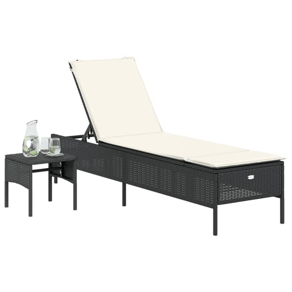vidaXL liggestol med bord og hynde, sort, polyrattan