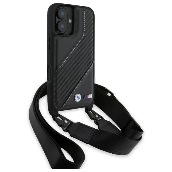 BMW M Edition Carbon Stripe & Strap -kotelo iPhone 16:lle, musta