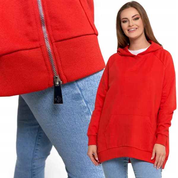 MORAJ DAME SWEATSHIRT OVERSIZE HÆTTE BOMULD PLUS SIZE RØD XXL RØD