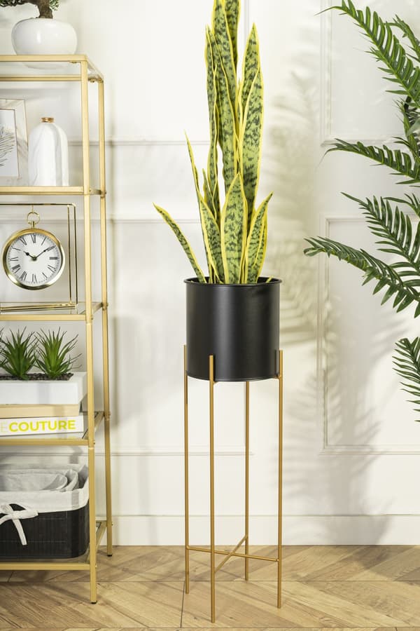 Blomstativ med lock 75 cm guldsvart