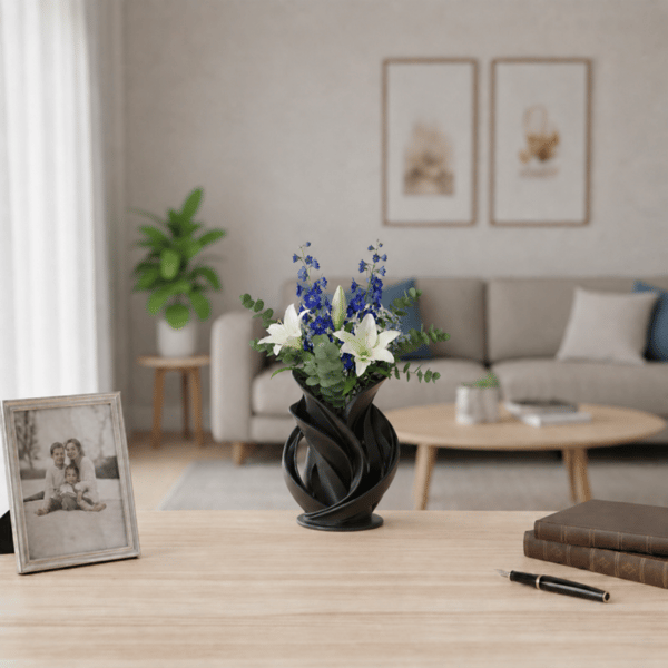 Dekorativ sort skulpturel spiralvase til tørre blomster