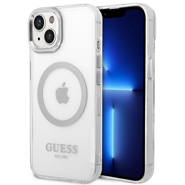 Guess Metal Outline Magsafe-etui til iPhone 14 Plus, sølv/sølv