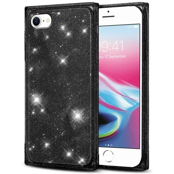 Firkantet Glitter-cover til iPhone 7/8/SE 2020/SE 2022, Sort
