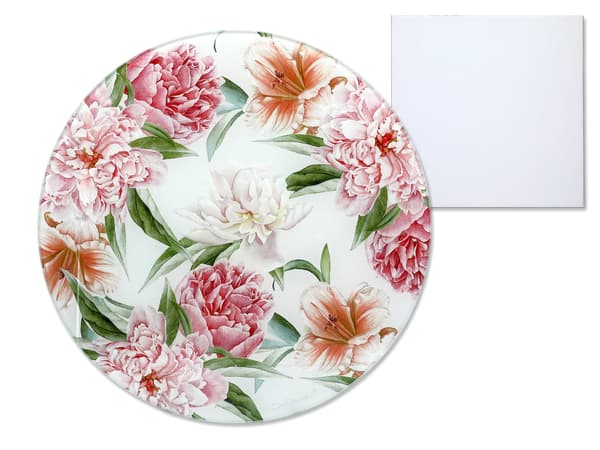Carmani, glastavla, rund 30 cm - Blommor