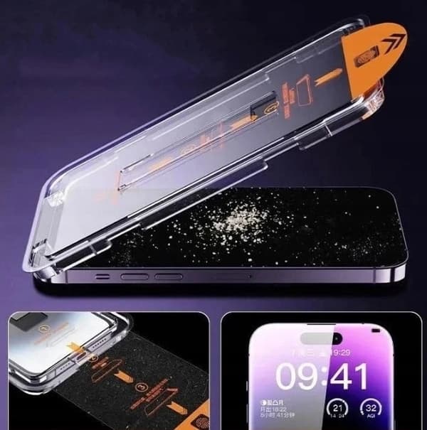Härdat glas för iPhone 15 Pro Max med positioneringsram