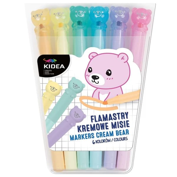 Cremefarvede bamse tuscher, 6 farver, KIDEA