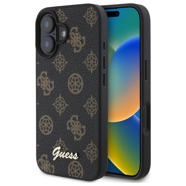 Guess Peony Script MagSafe-etui til iPhone 16, sort