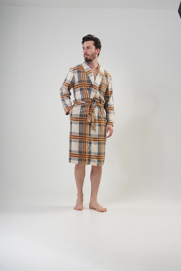 Herre fleece badekåbe med binding og lommer, varm, tyk, L