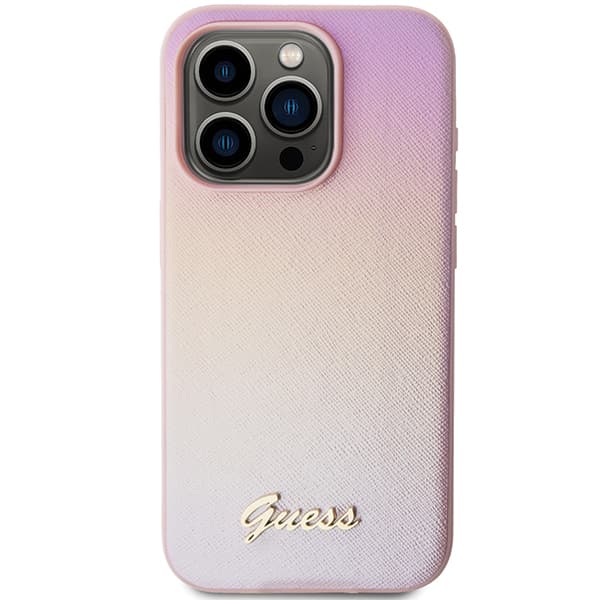Guess Saffiano Iridescent Script-skal till iPhone 14 Pro Max, Rosa