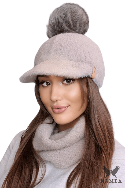 KORYNA varm dammössa med visir, mörkbeige