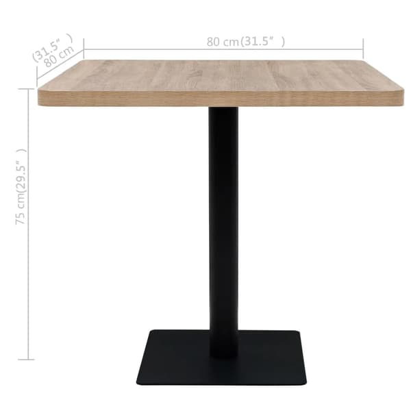 vidaXL MDF bistrobord med stålfod 80x80x75 cm egetræ