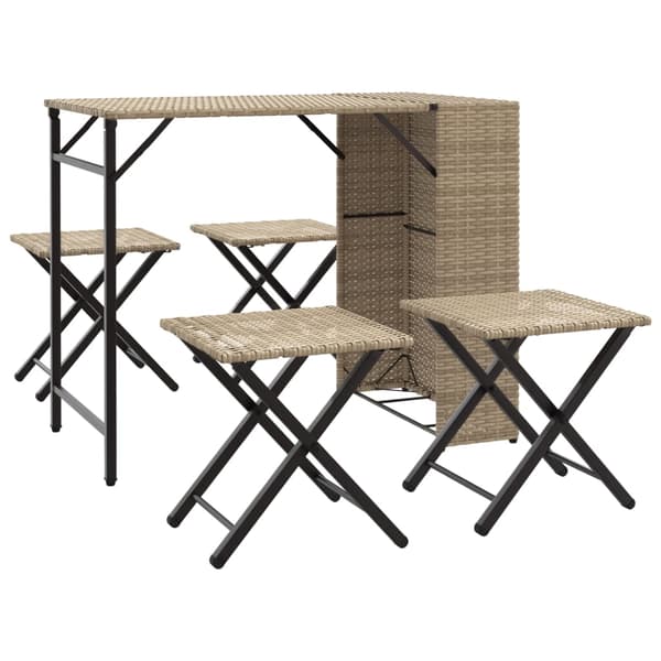 vidaXL 5-delt foldbart havemøbelsæt, beige, polyrattan