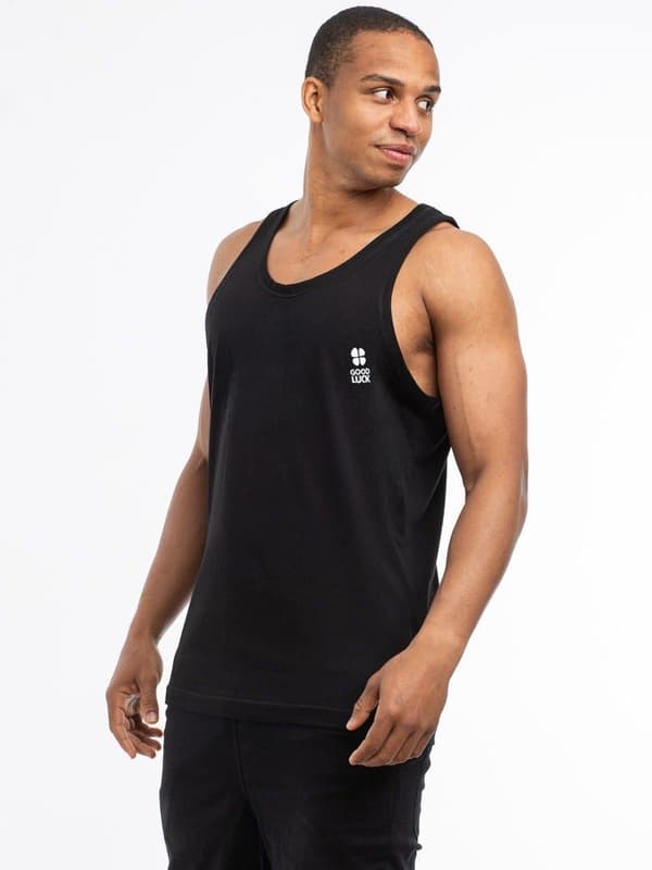 Herretanktop med HELD OG LYKKE-logo, sort, L