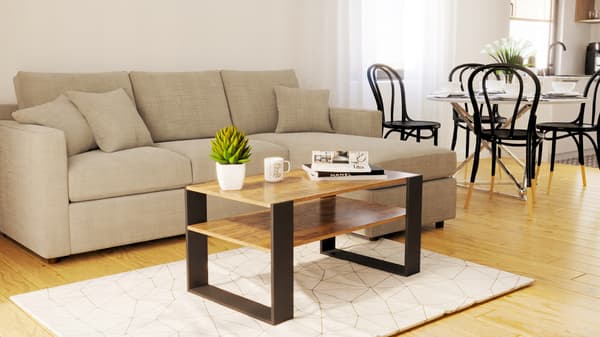 Sofabord i egetræ 90x50cm loft retro sofabord