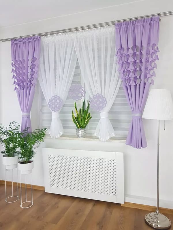 Elegantti verho- ja laskossarja - violetti