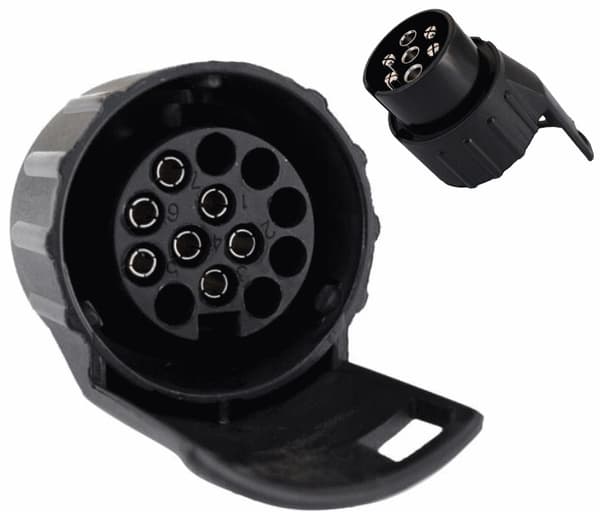 7/13-benet anhængerstikdåseadapter 12/24V sort han