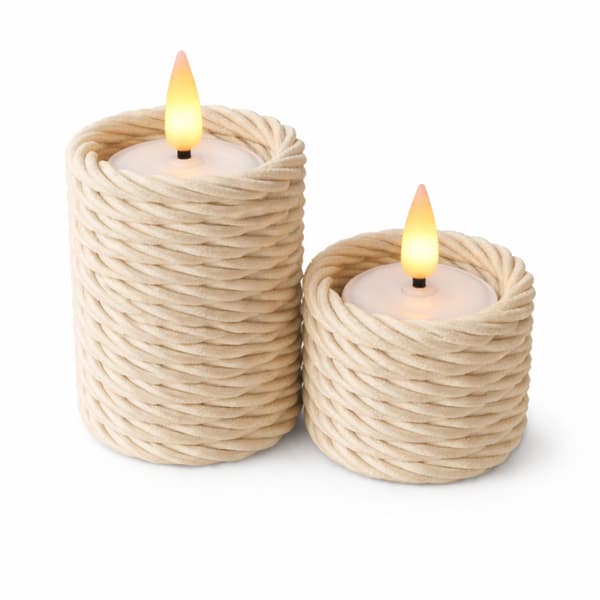 Beige fyrfadslysholdere sæt med 2 snoede japandi boho