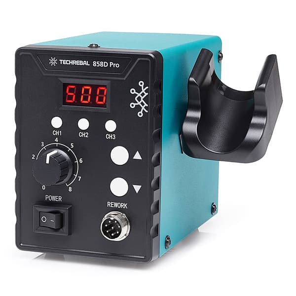 TECHREBAL 858D Pro varmluftslödstation + set med 3 lödtenn + munstycke + häftapparat