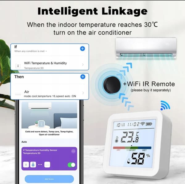 TH05Z Tuya Zigbee temperatur- og fugtighedssensor, UR, LCD-display