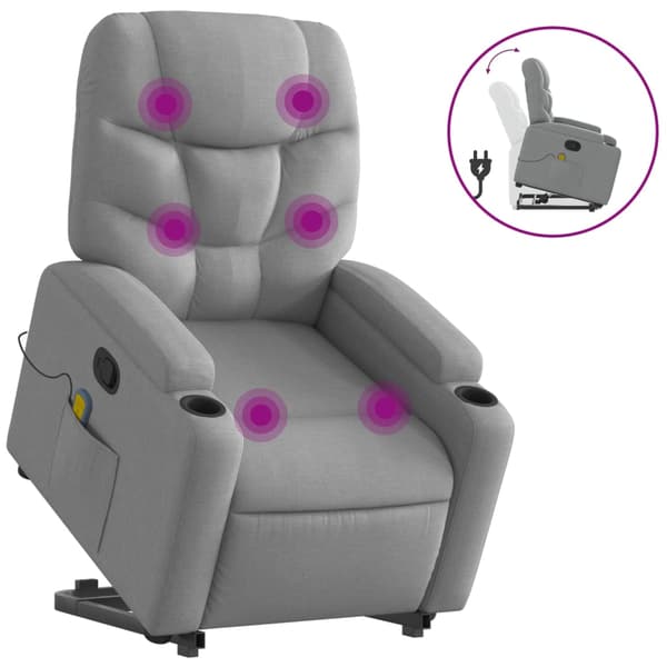 vidaXL Lyftbar massagefåtölj ljusgrå tyg