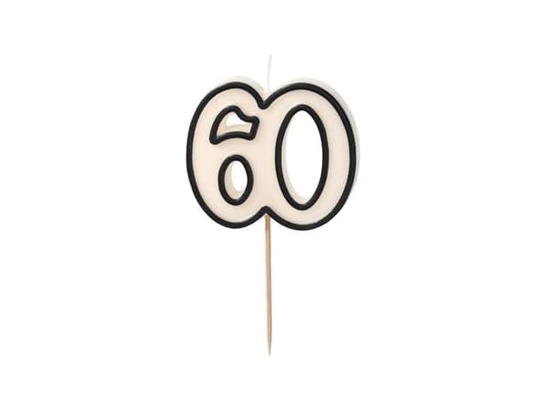 Fødselsdagslys 60 hvide og sorte 5,5 cm
