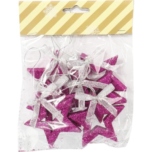 Sæt med 6 glittervedhæng STJERNER lilla