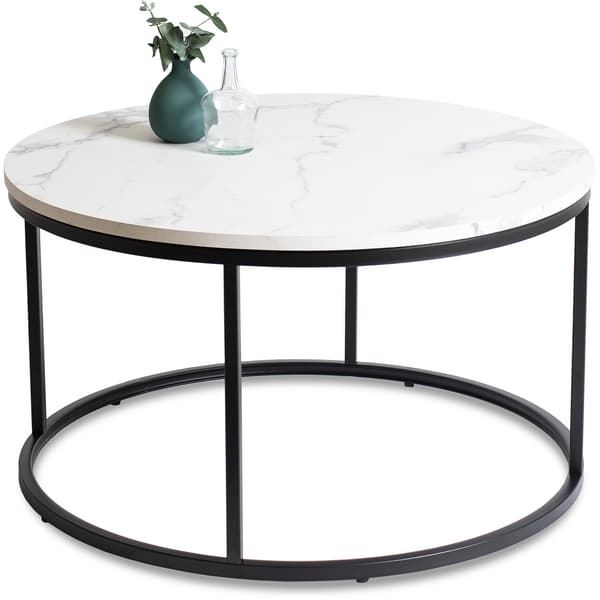 CONNY MAX sofabord 80 cm hvid marmor/sort moderne glamour