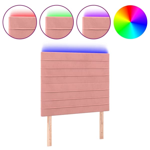 vidaXL Sänggavel med LED rosa 90x5x118/128 cm sammet