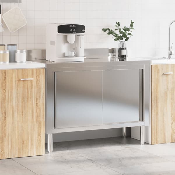 vidaXL køkkenbord med skydedøre rustfrit stål