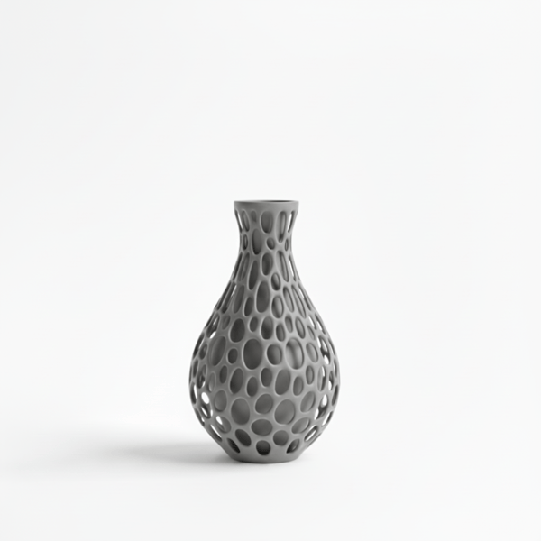 Dekorativ vase til blomster, gennembrudt, grå, moderne design