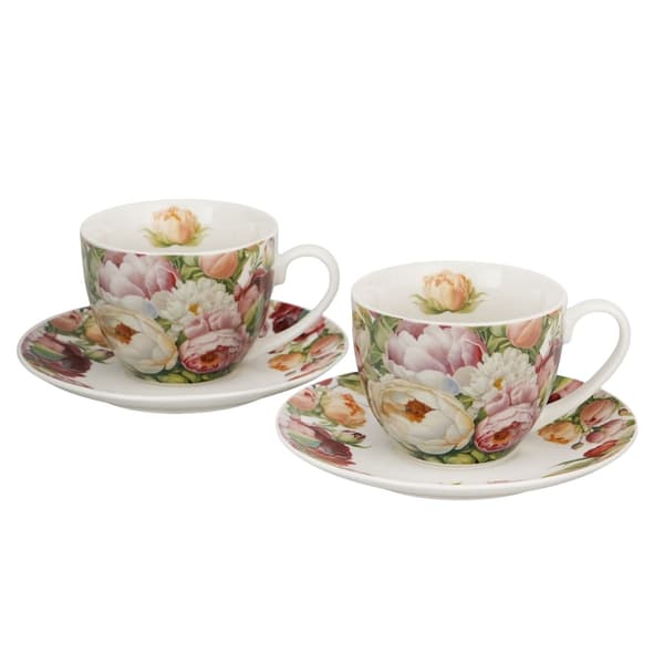 Sæt med 2 kopper og underkopper Peonies 270 ml