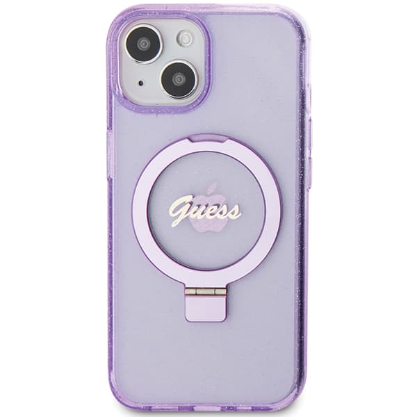 Guess Ring Stand Script Glitter MagSafe-skal till iPhone 15 Plus, lila/lila
