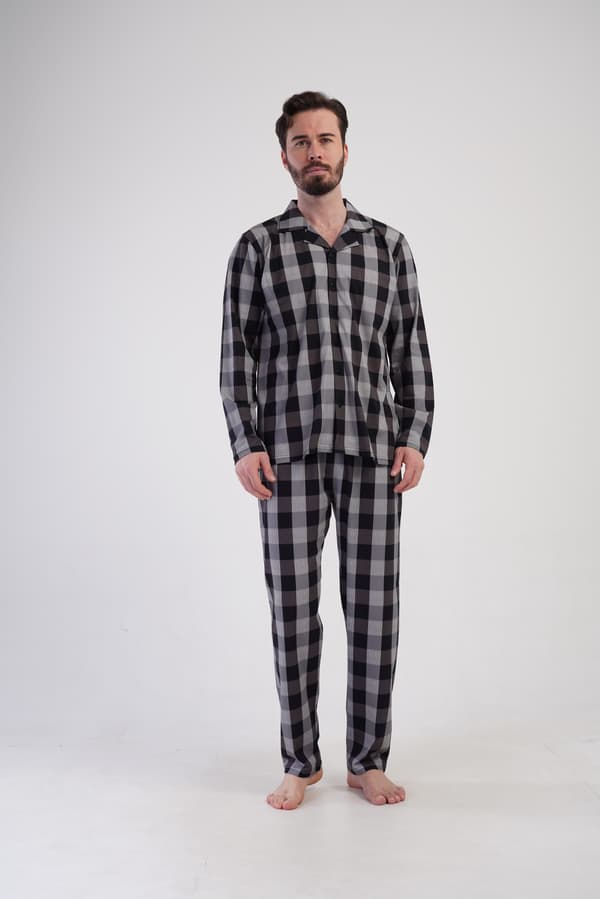 Herrpyjamas i bomull, långärmad, långbyxor, Vienetta M, dragkedja