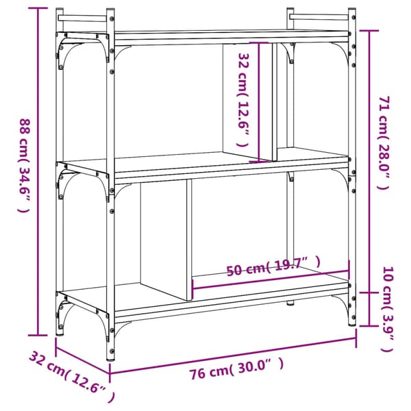 vidaXL 3-lags bogreol sort 76x32x88 cm