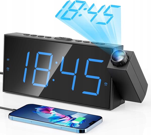 Mesqool Loud projektionsväckarklocka 7-tums digital display och dimmer